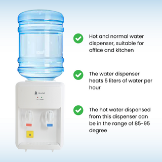 Hwd-3 Hot and Normal Water Dispenser | Table Top | Suitable for Office & Home (White, Pack of 1, No Cold Water), 3 Liter