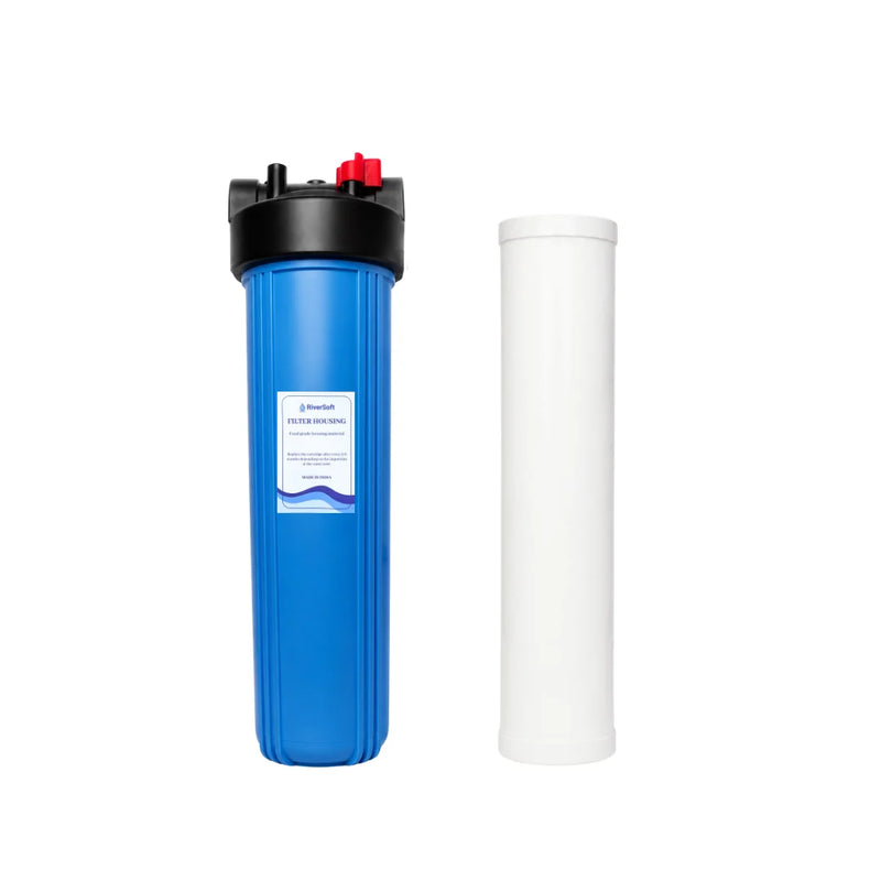 RIVIQ MHW-20 Mainline 20-Inch Hard Water Filter for Water Tank | Whole House Hard Water Sediment Filter | 5 Micron |1-Inch Inlet/ Outlet | Water Softener for Home