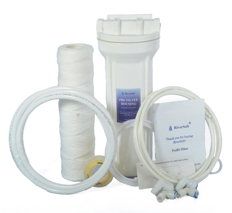 PreRO-YWC-10-1 RO prefilter housing assembly with inbuilt mounting clamp | Compatible with All RO Water Purifier (1/4 inch connection and 3/8 inch connection, White, PP)