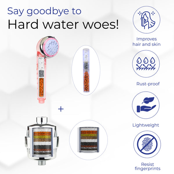 SFH-15 combo pack, SF-15 PRO shower and tap filter for hard water and SH-15 Handshower water softener|Hard water filter (ABS, Chrome)