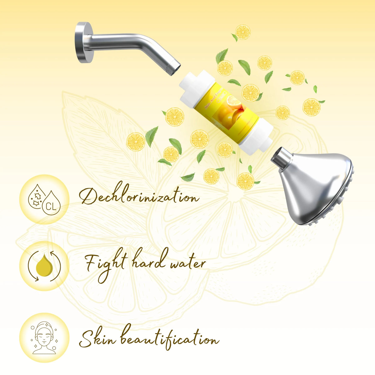 Fragrance filter for shower and tap | Removes bad odor, chlorine and sediments (Lemon Fragrance)