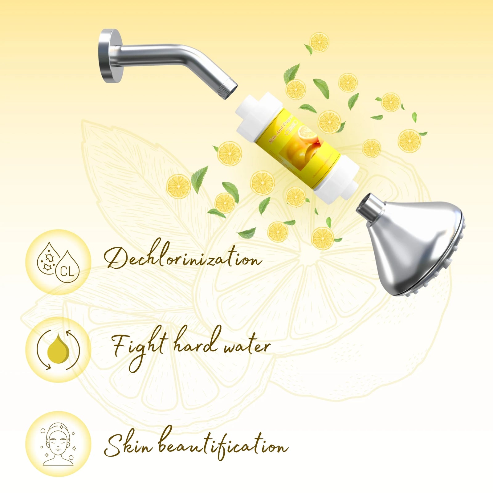 Fragrance filter for shower and tap | Removes bad odor, chlorine and sediments (Lemon Fragrance)