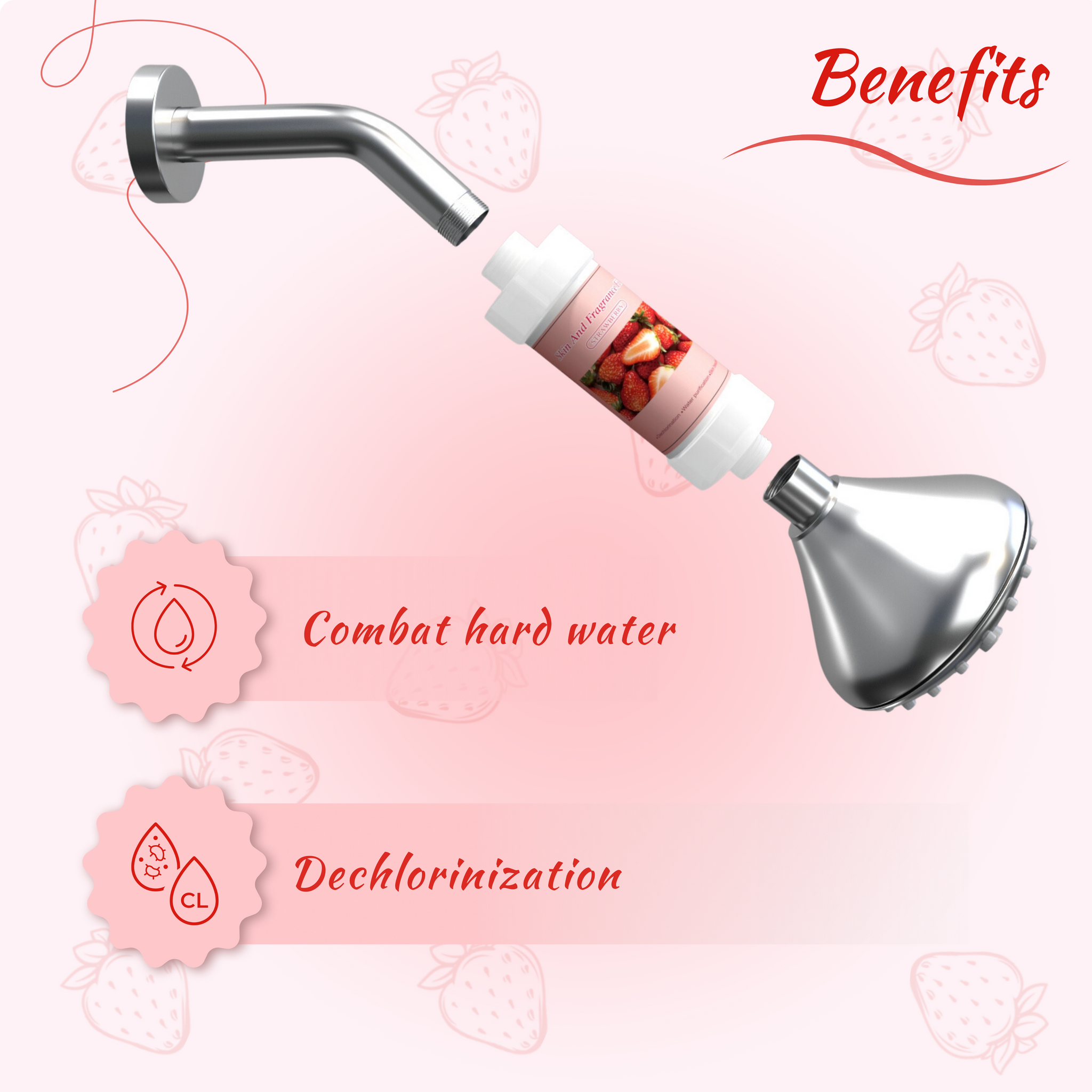 Fragrance filter for shower and tap | Removes bad odor, chlorine and sediments (Strawberry fragrance)